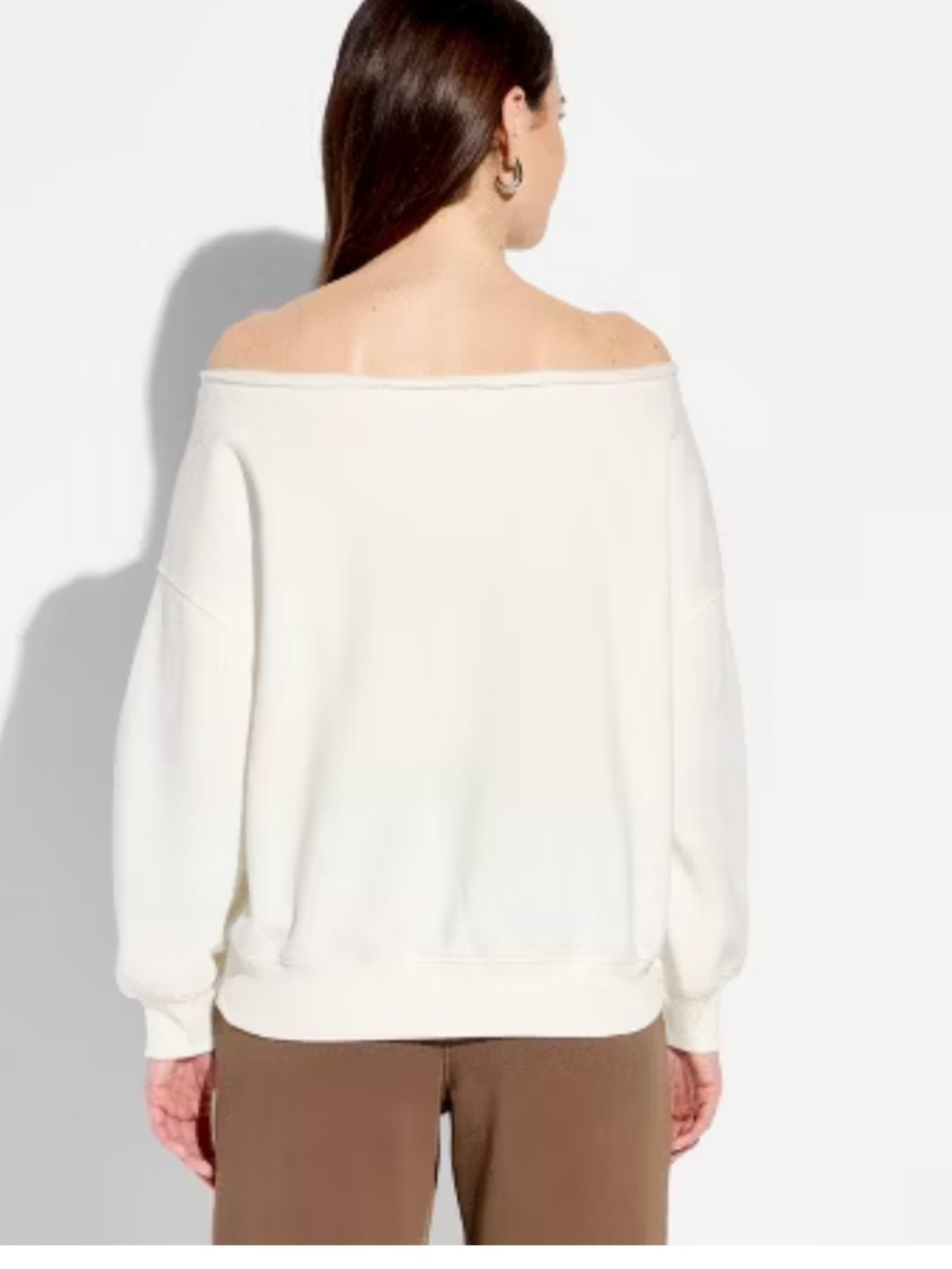 Women's McQueen‎ 95 Off the Shoulder Graphic Pullover Sweatshirt Off-White L - Picture 3 of 6